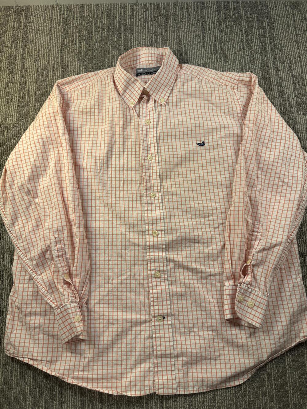 Southern Marsh Mallard Shirt Mens Small Orange Check Long Sleeve Button Down